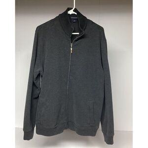 Lands End Jacket Mens Large Gray Sweater Flannel Blend Full Zip Mock Neck Casual